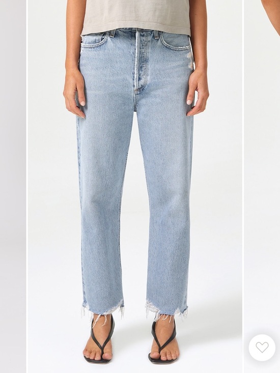 Agolde Denim - AGOLDE 90s High Rise Cropped Straight Jeans Nerve Light Wash Denim Raw Hem 28